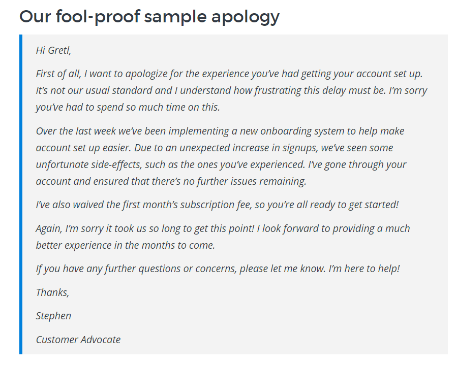 Sample apology template