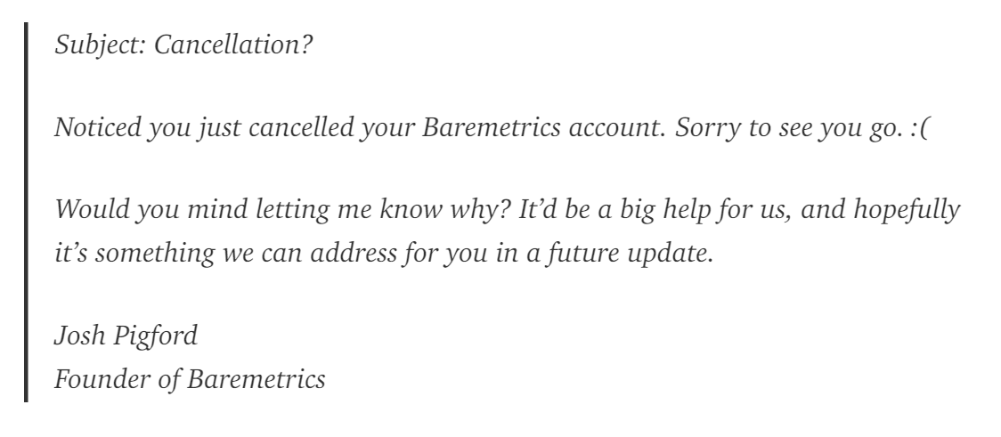 Automated follow-up email to cancelled accounts
